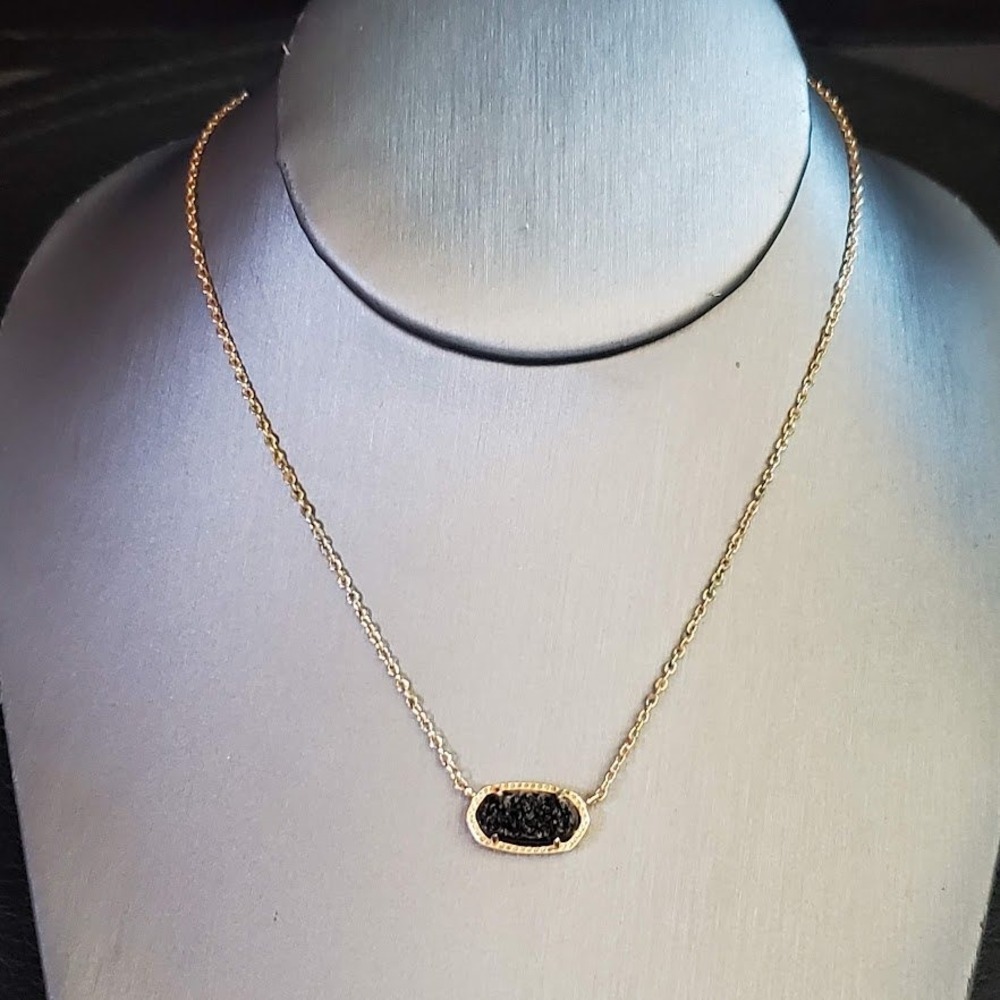 Kendra Scott Elisa Rose Gold Black Drusy Pendant Necklace